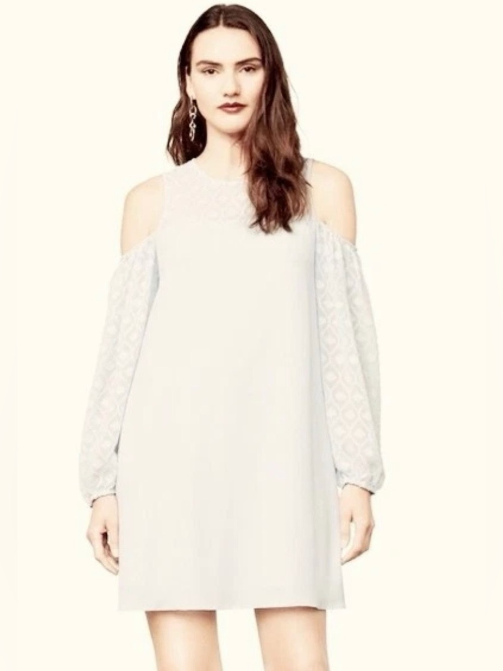 New BCBG MAXAZRIA Cherie Cold Shoulder Shift Dress Small White Long Sleeve Party